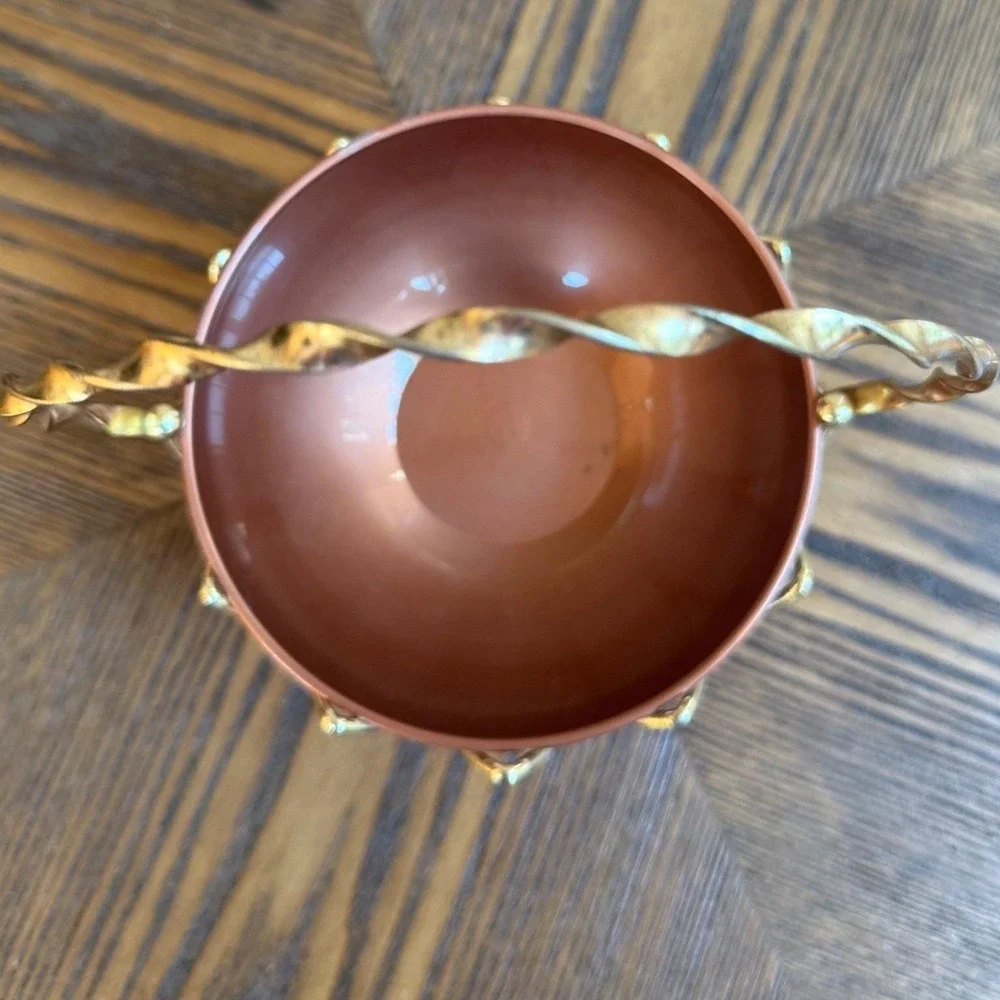 Vintage Gold Wire Basket Copper Bowl - MCM Peoria Plastic Candy Dish - 1960s